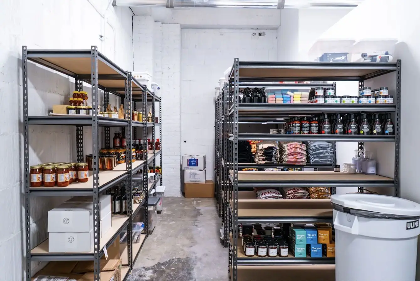 Inside a member's unit at Elevator Omaha, Made In Omaha's stocked shelves