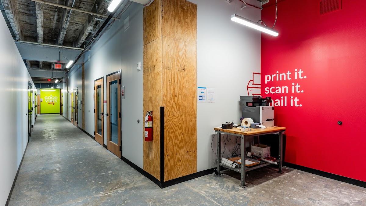 The shared print-and-ship station