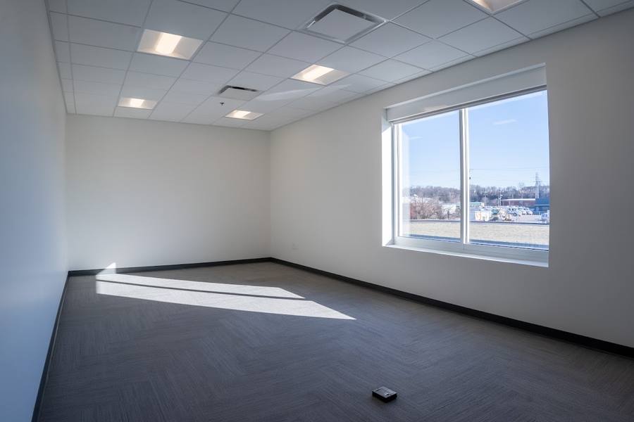 Empty office with big windows, St. Louis