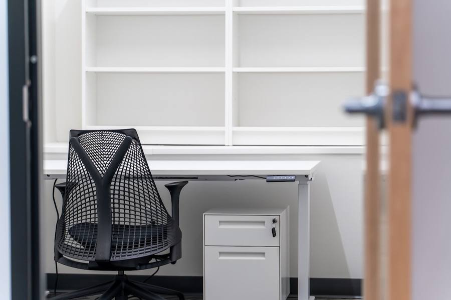 Sit-stand desk and file cabinet, St. Louis